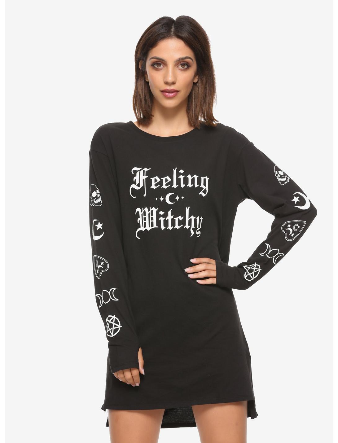 Feeling Witchy Long-Sleeve T-Shirt Dress, BLACK, hi-res