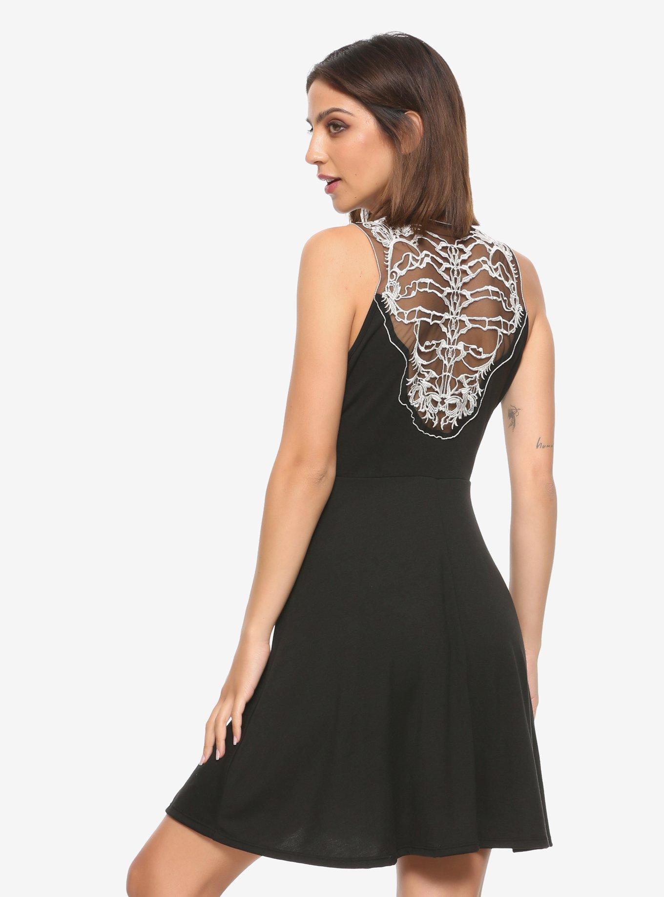 Lace Spine Skater Dress, BLACK, hi-res