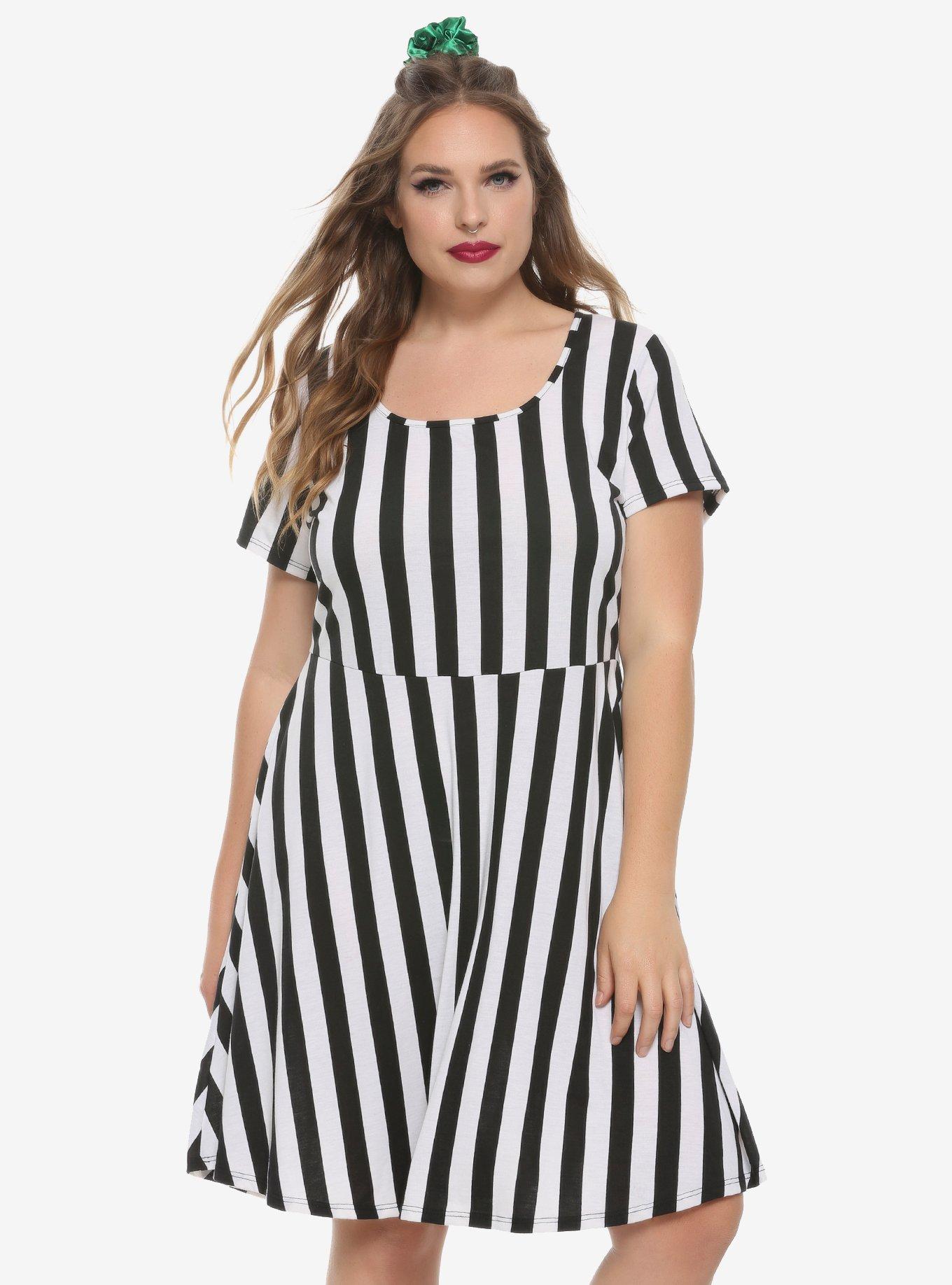 Plus size striped dress black hot sale and white