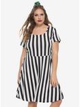 Black & White Striped Skater Dress Plus Size, BLACK WHITE STRIPE, hi-res