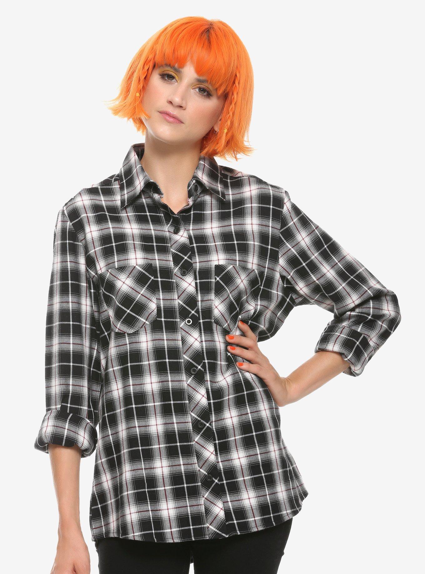 Plaid Cutout Woven Flannel Girls Top, MULTI, hi-res