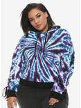 Purple & Blue Tie-Dye Cinch-Sleeve Girls Crop Hoodie Plus Size, MULTI, hi-res