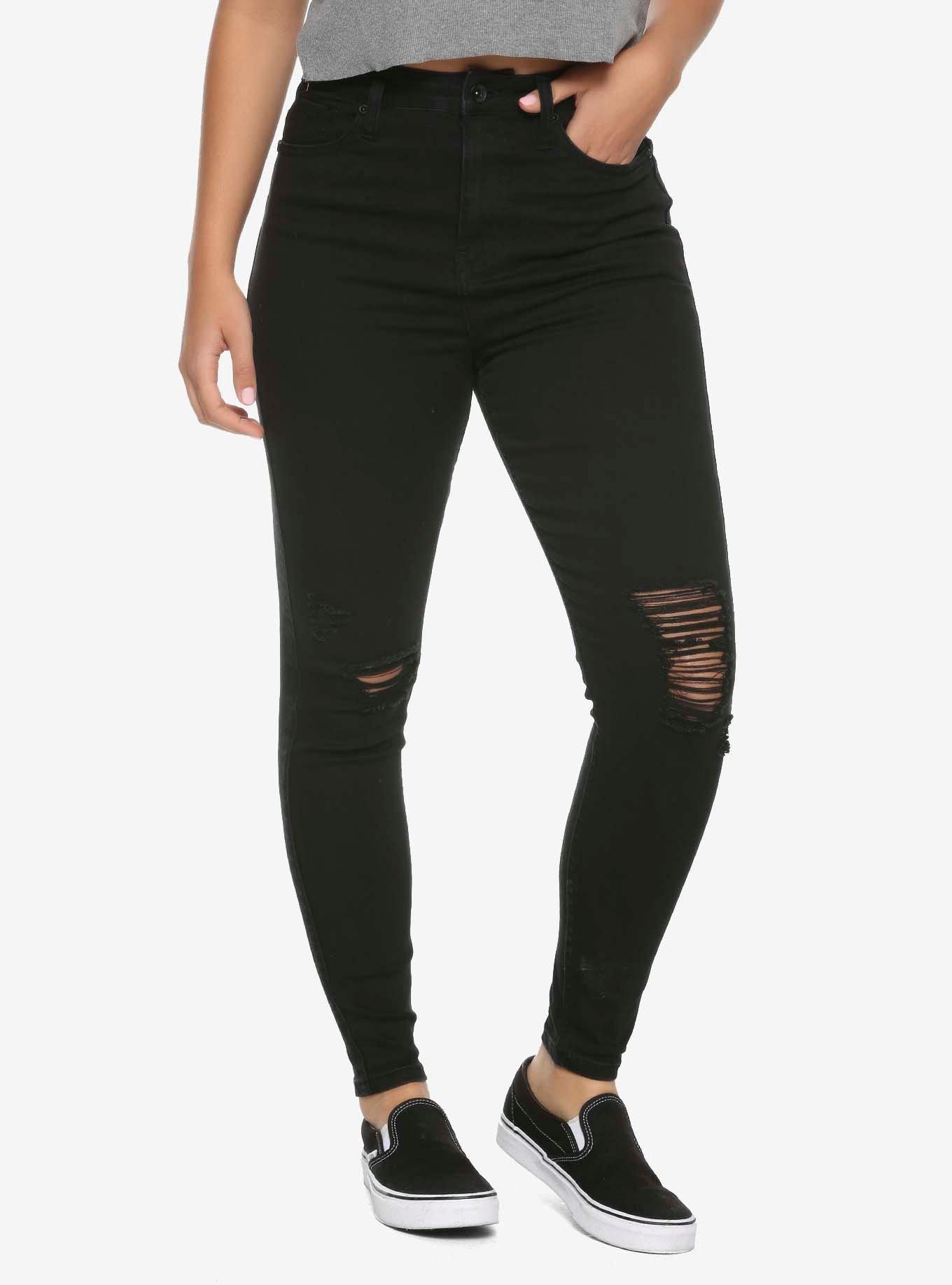 HT Denim Black Destructed Ultra Hi-Rise Jeggings, BLACK, hi-res