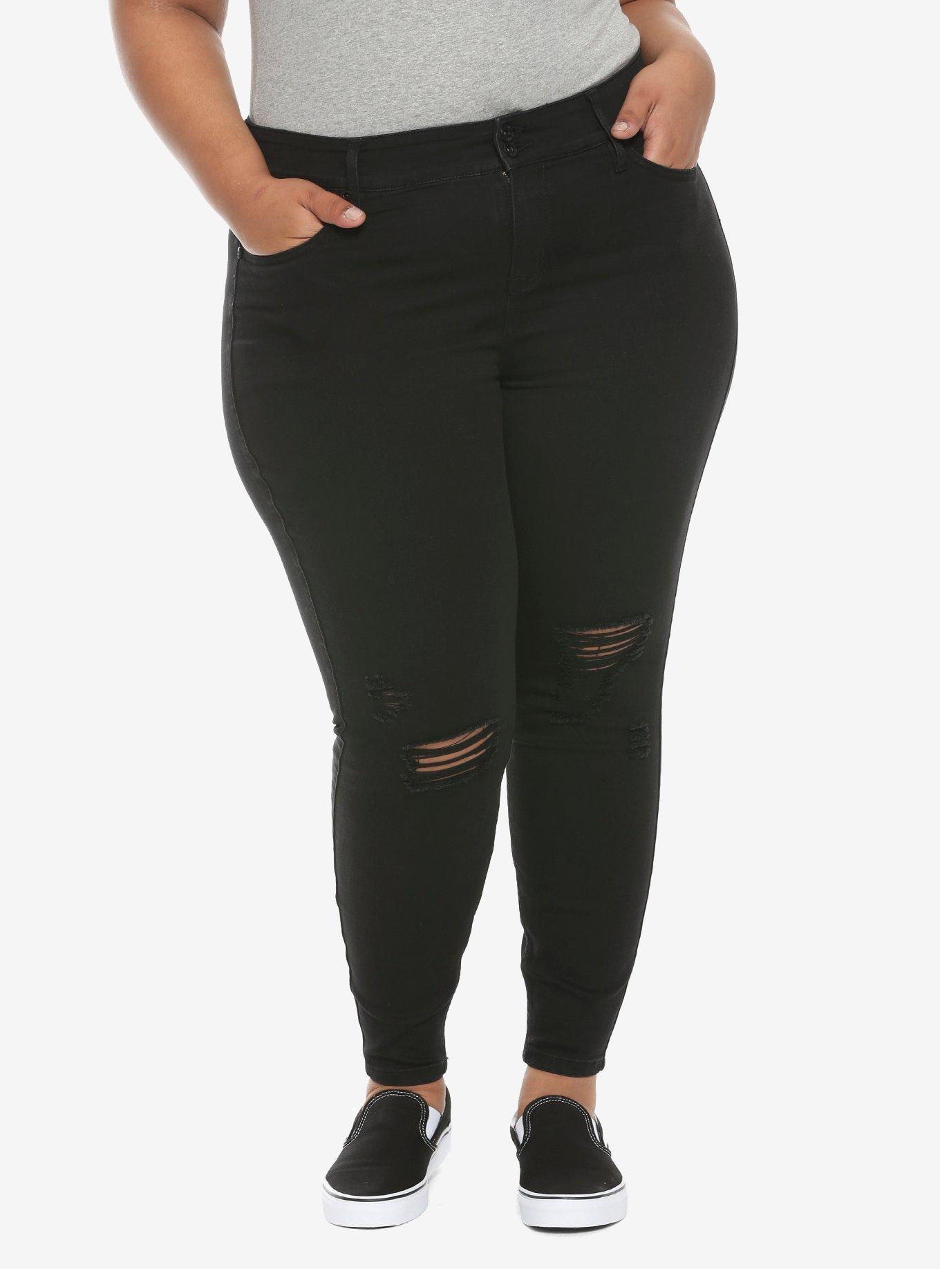 High Rise Jeggings - Destructed Black Black