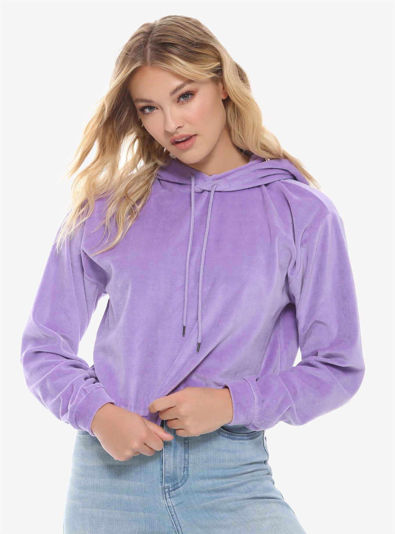 Lavender Velour Girls Crop Hoodie | Hot Topic