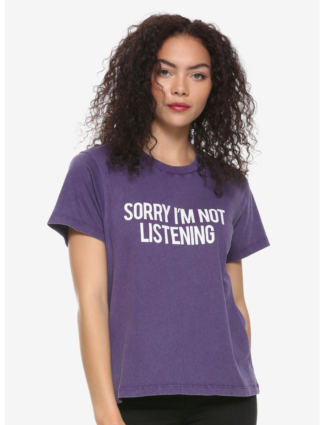 Sorry I'm Not Listening Washed Purple Girls T-Shirt, PURPLE, hi-res