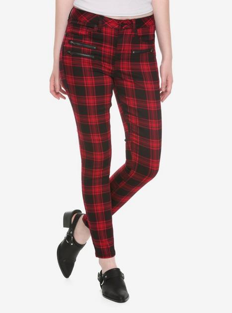 Hot Topic Black & Purple Plaid Split Super Skinny Jeans