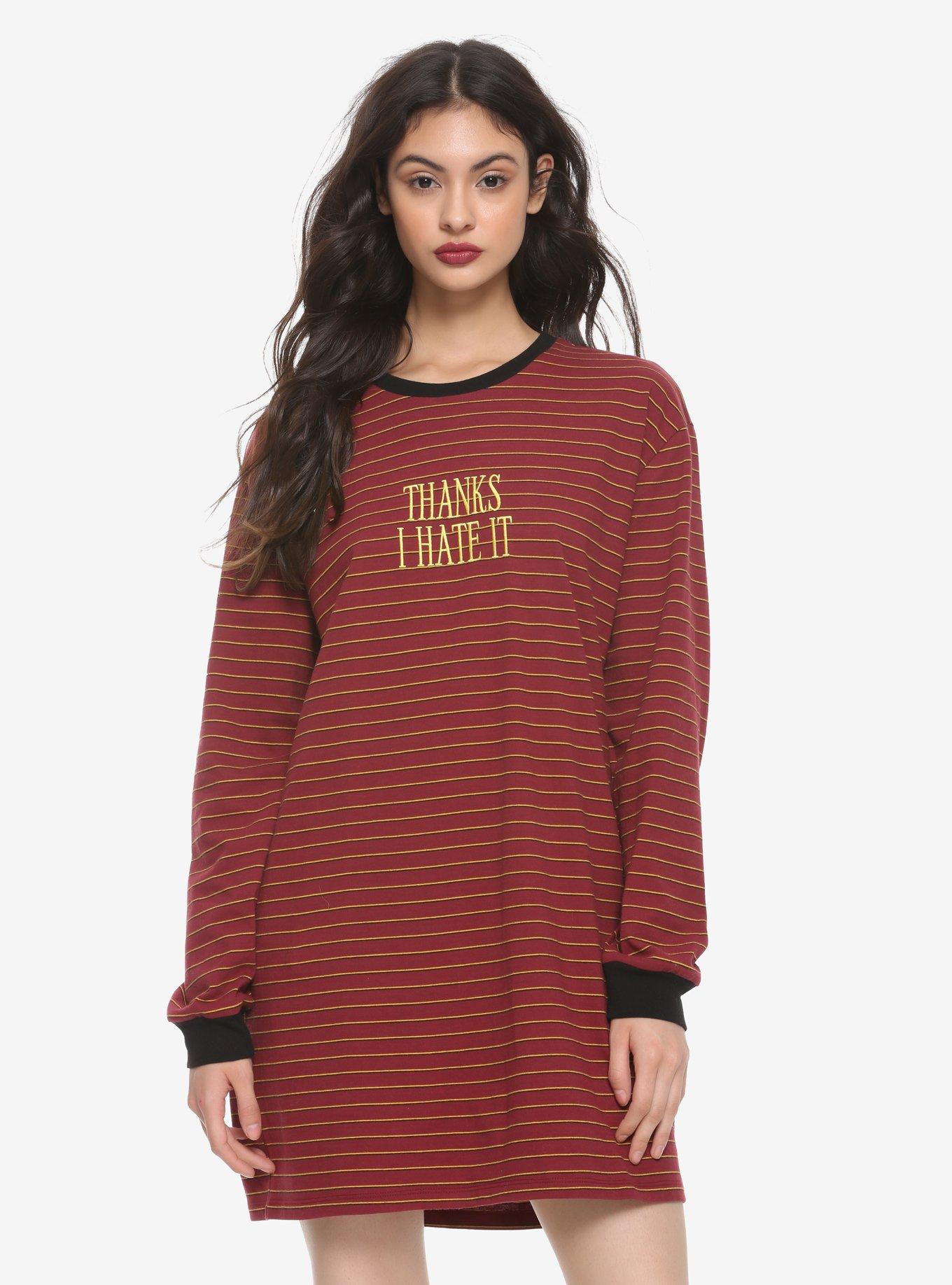 Thanks I Hate It Striped Long-Sleeve T-Shirt Dress, MULTI, hi-res