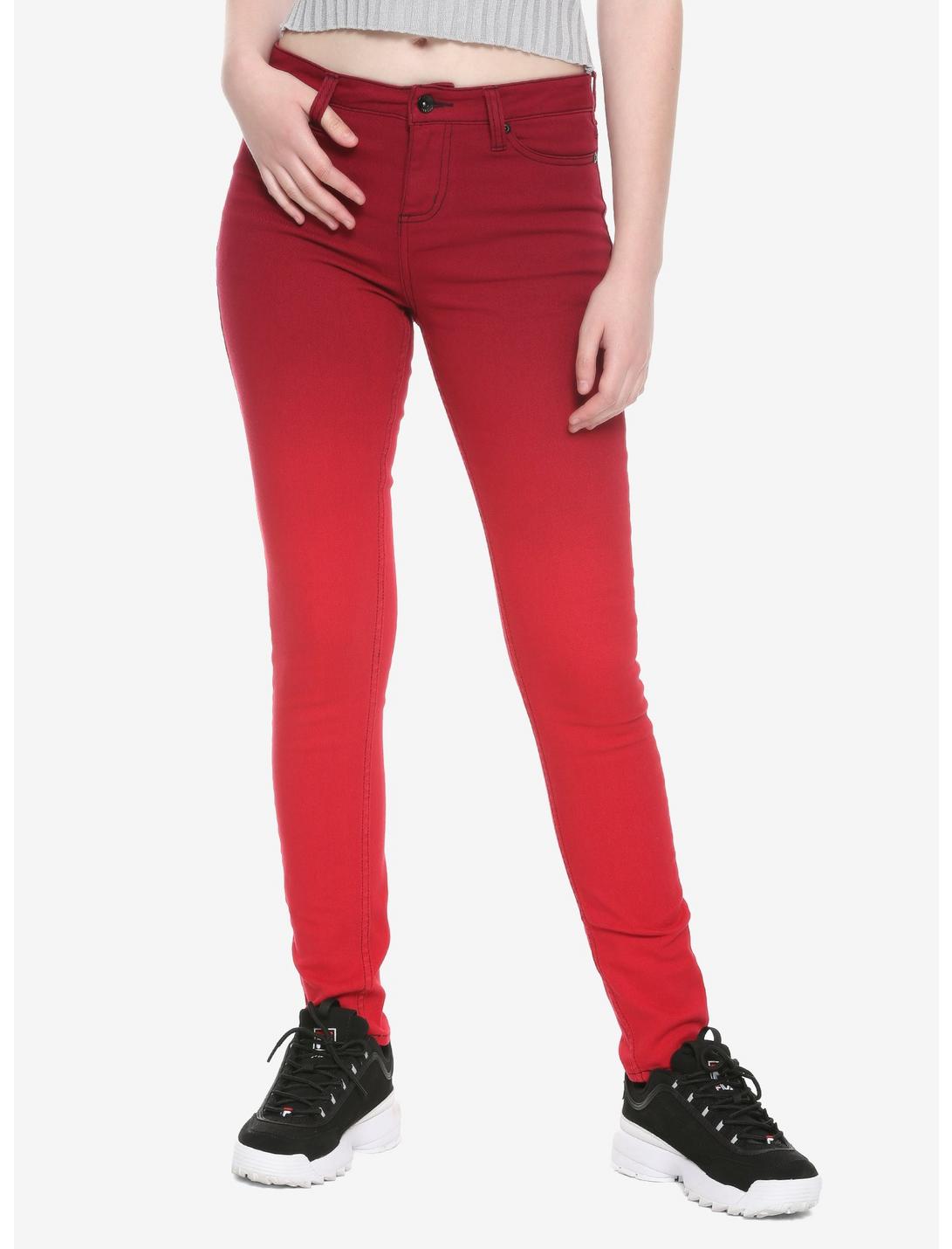 HT Denim Red Ombre Low-Rise Skinny Jeans, RED, hi-res