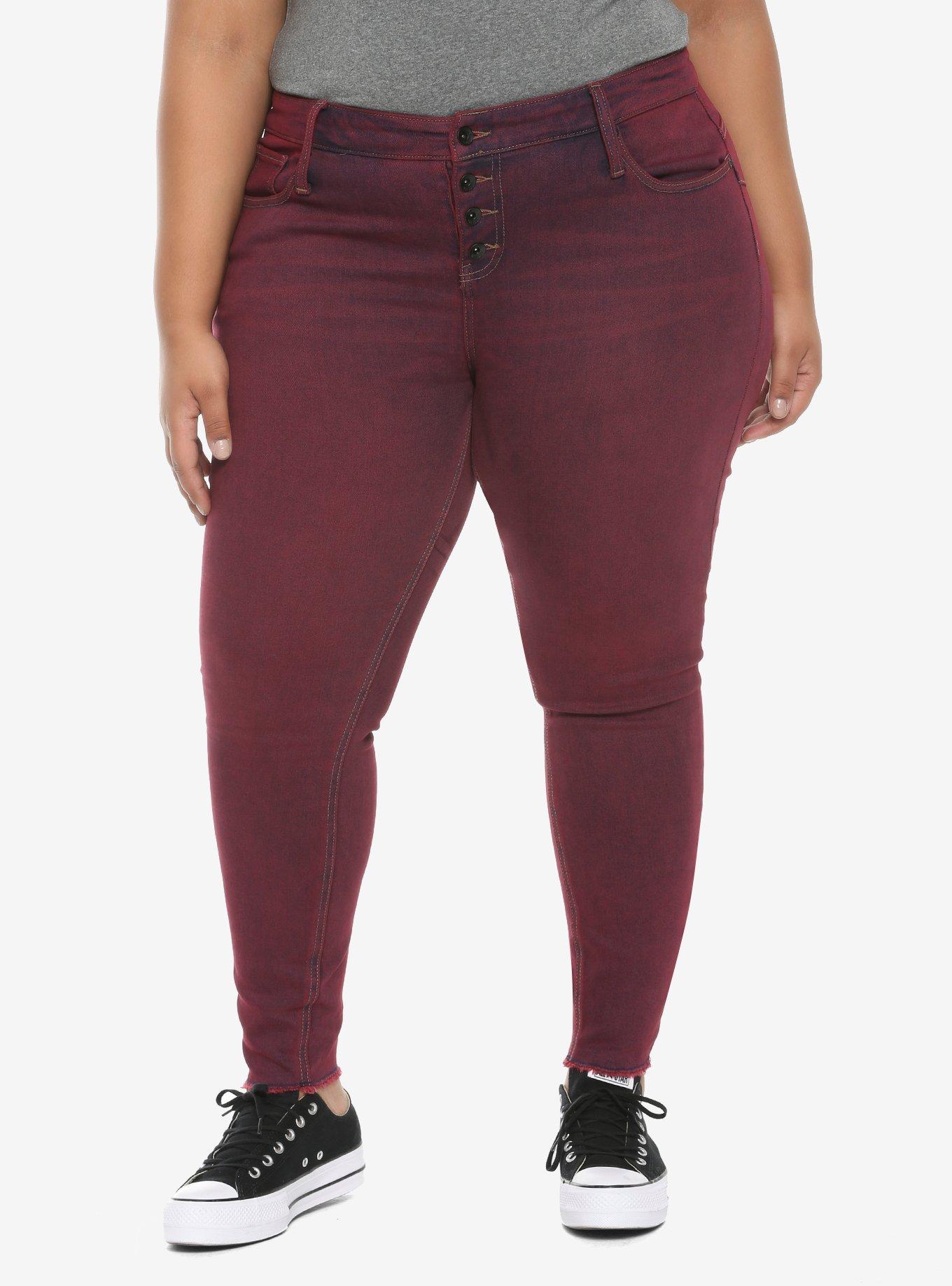 HT Denim Red Wash Hi-Rise Super Skinny Jeans Plus Size, RED, hi-res