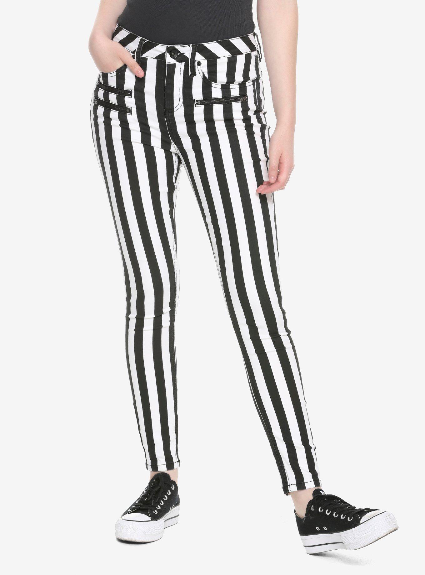 HT Denim Black White Stripe Hi Rise Super Skinny Jeans