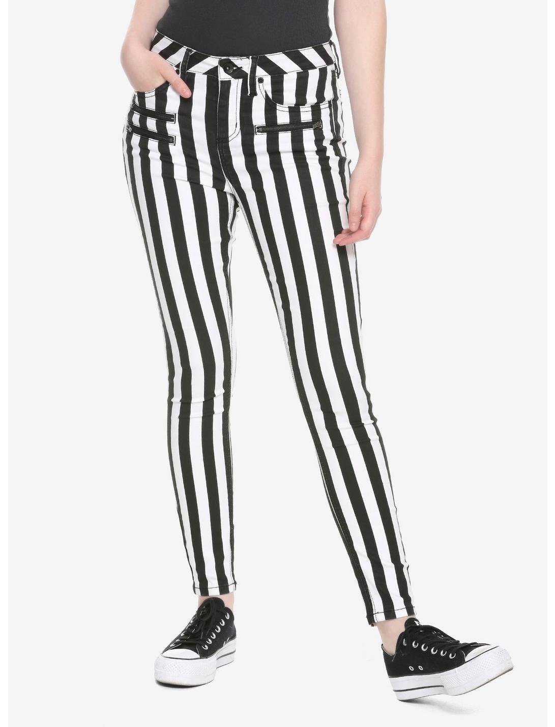 HT Denim Black & White Stripe Hi-Rise Super Skinny Jeans, BLACK-WHITE STRIPE, hi-res
