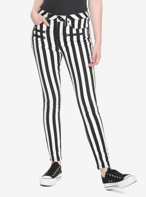 HT Denim Black & White Stripe Hi-Rise Super Skinny Jeans | Hot Topic
