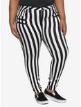 HT Denim Black & White Stripe Hi-Rise Super Skinny Jeans Plus Size, BLACK-WHITE STRIPE, hi-res