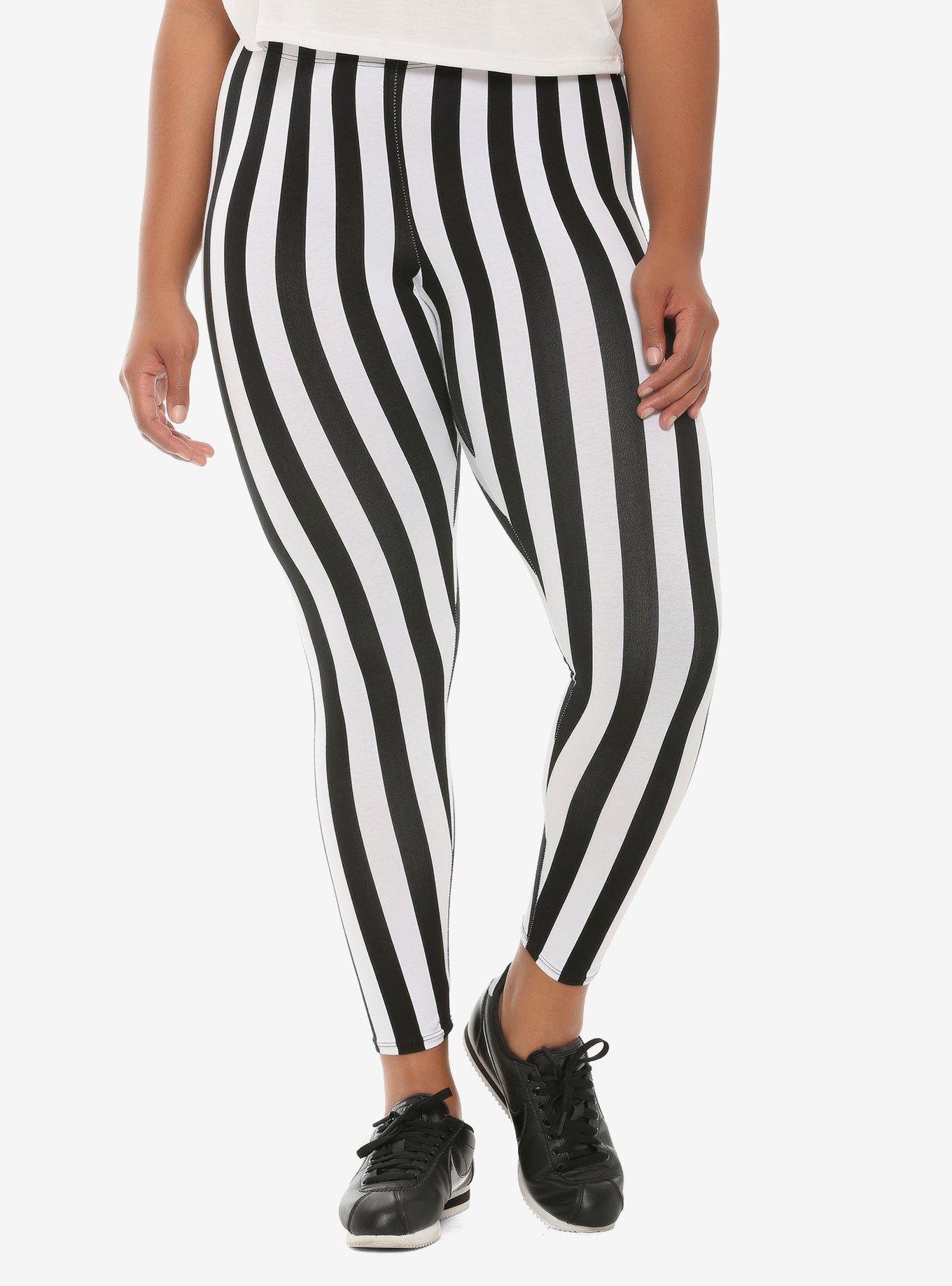 Black & White Vertical Striped Leggings Plus Size