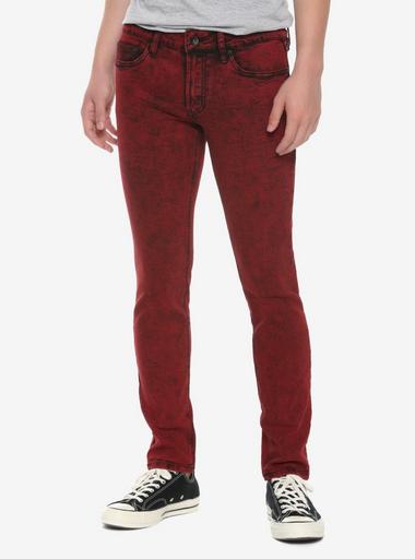 Pockets & Chains Red Washed Skinny Jeans