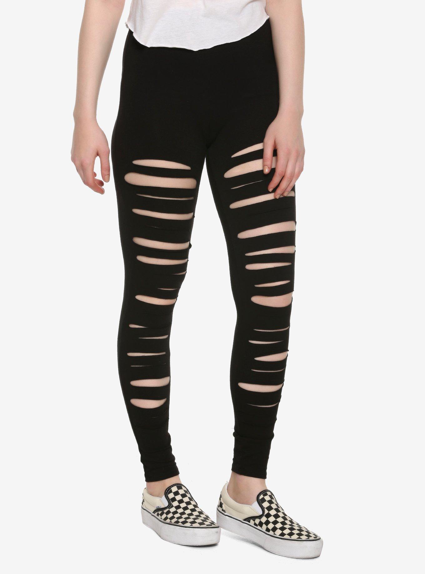 Wholesale Sexy Black Ripped Torn Slashed Black Cotton Leggings And