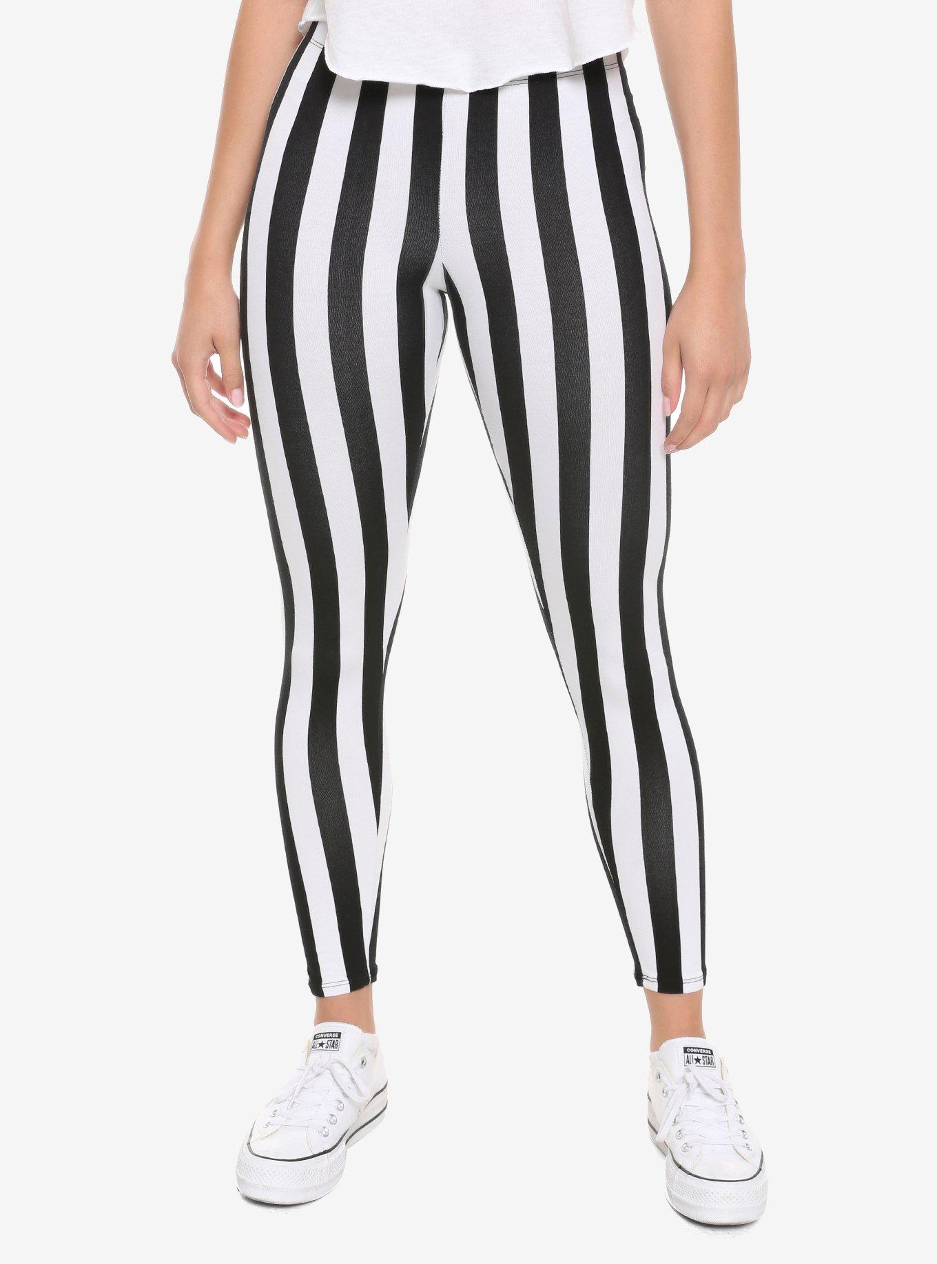 35219-BLACK-WHITE Vertical Striped Leggings, Black & White