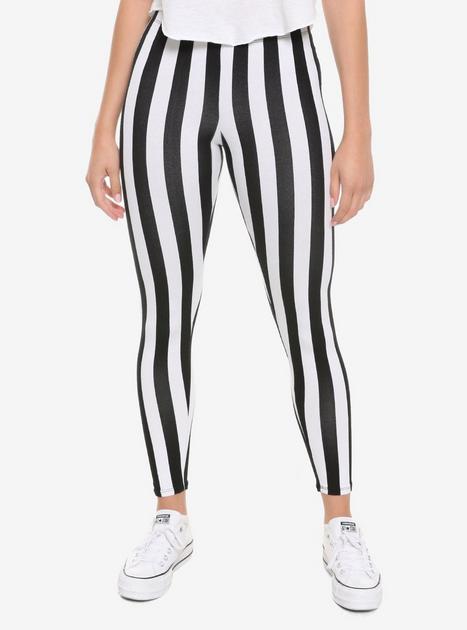 Black White Vertical Striped Leggings Hot Topic