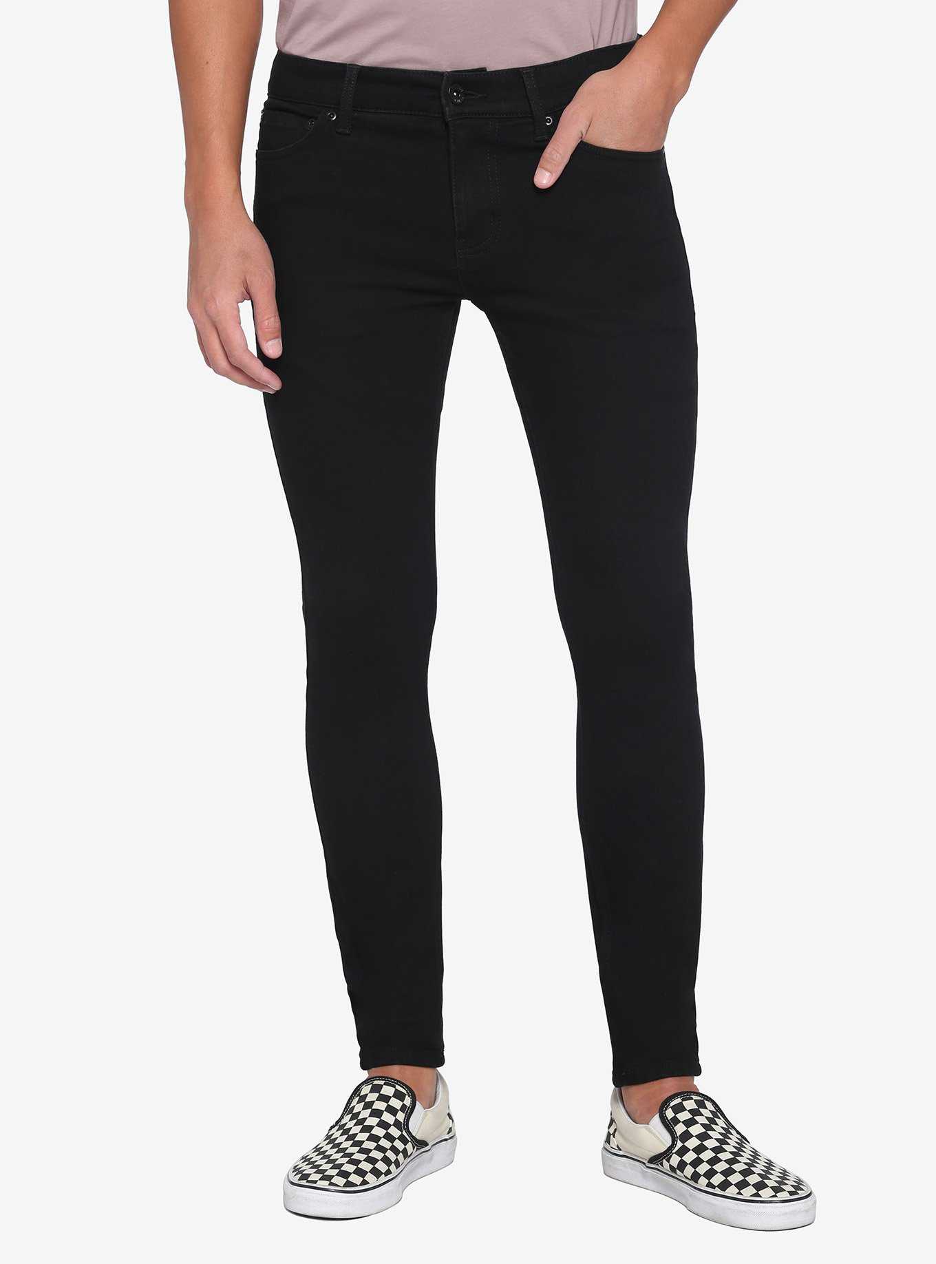 Hot Topic denim black suspender super skinny jeans - Depop