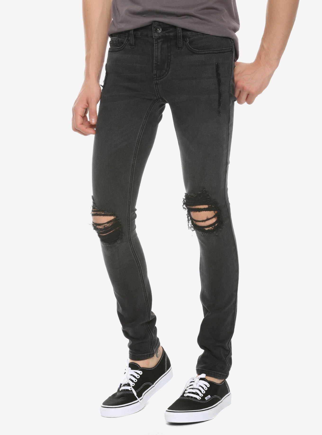 HT Denim Black Washed & Destructed Super Skinny Jeans, BLACK, hi-res