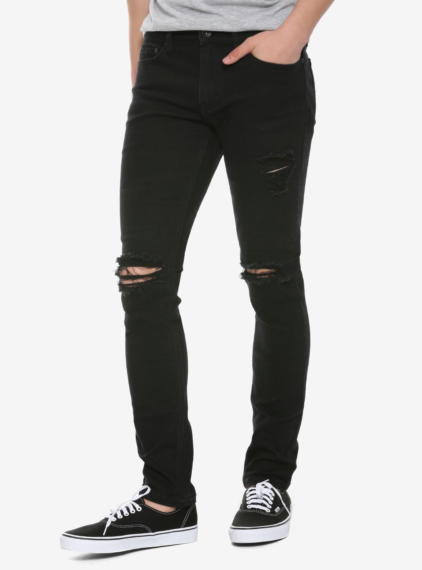 HT Denim Super Destructed Skinny Jeans, BLACK, hi-res