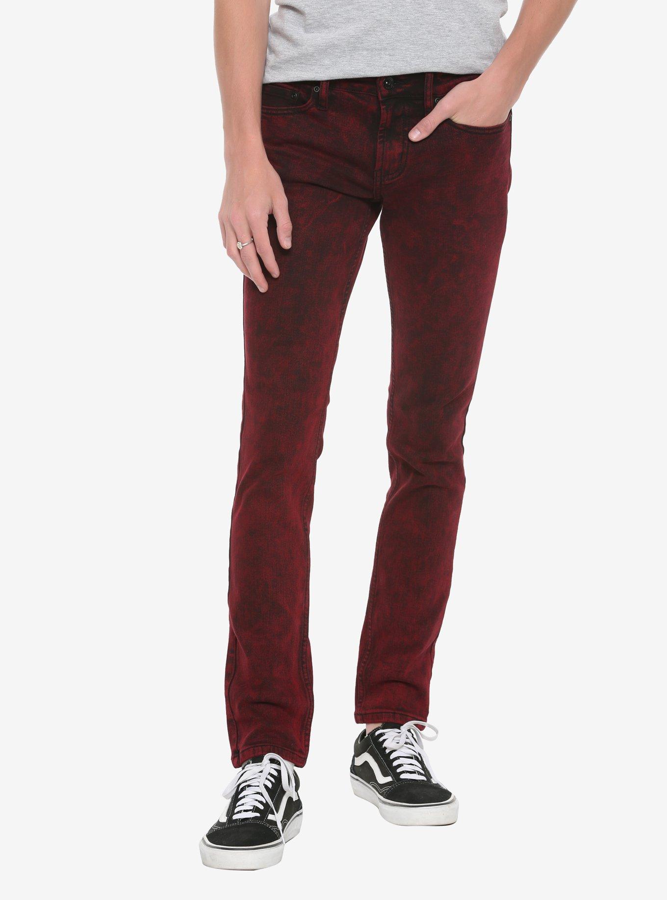 HT Denim Red Acid Wash Skinny Jeans, RED, hi-res