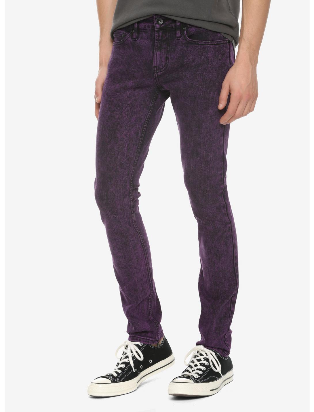 HT Denim Purple Acid Wash Skinny Jeans, PURPLE, hi-res