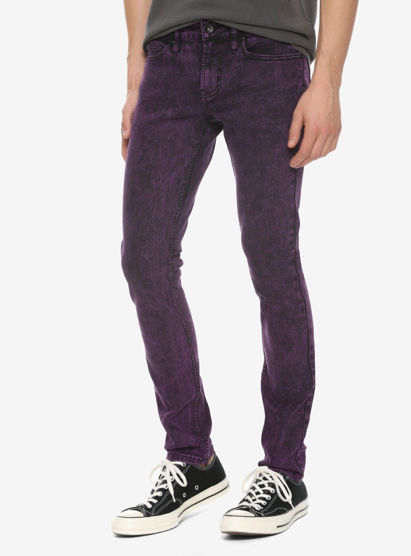 HT Denim Purple Acid Wash Skinny Jeans, PURPLE, hi-res
