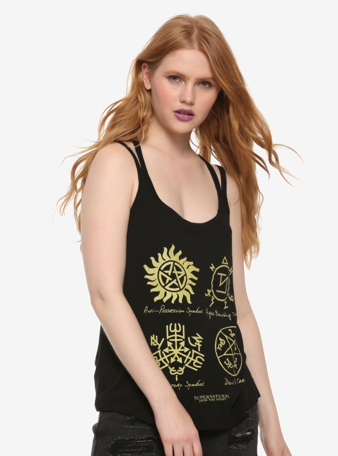 Supernatural 4 Symbols Girls Strappy Tank Top, GOLD, hi-res
