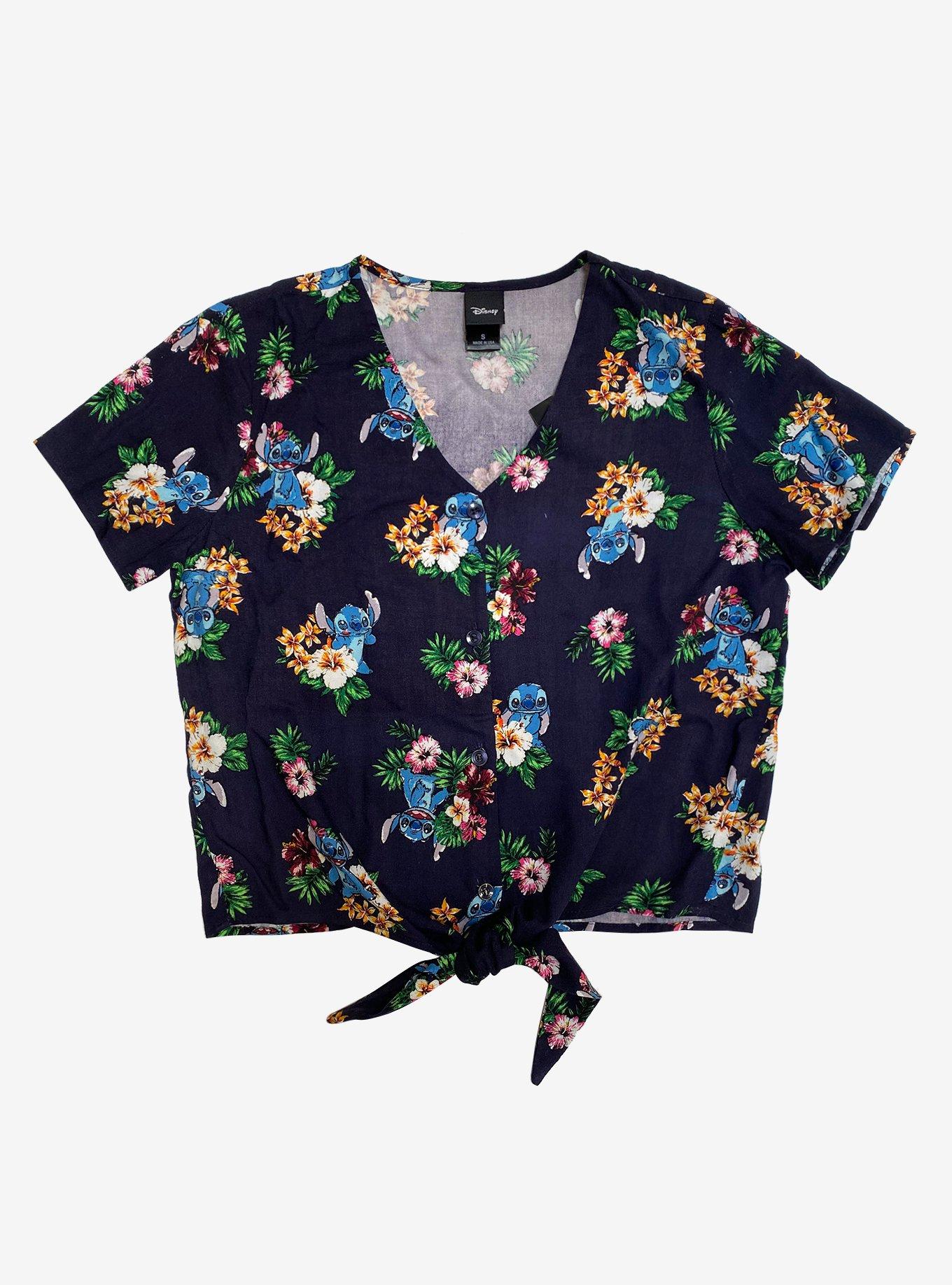 Disney Lilo & Stitch Tropical Flowers Tie-Front Girls Woven Button-Up, MULTI, hi-res