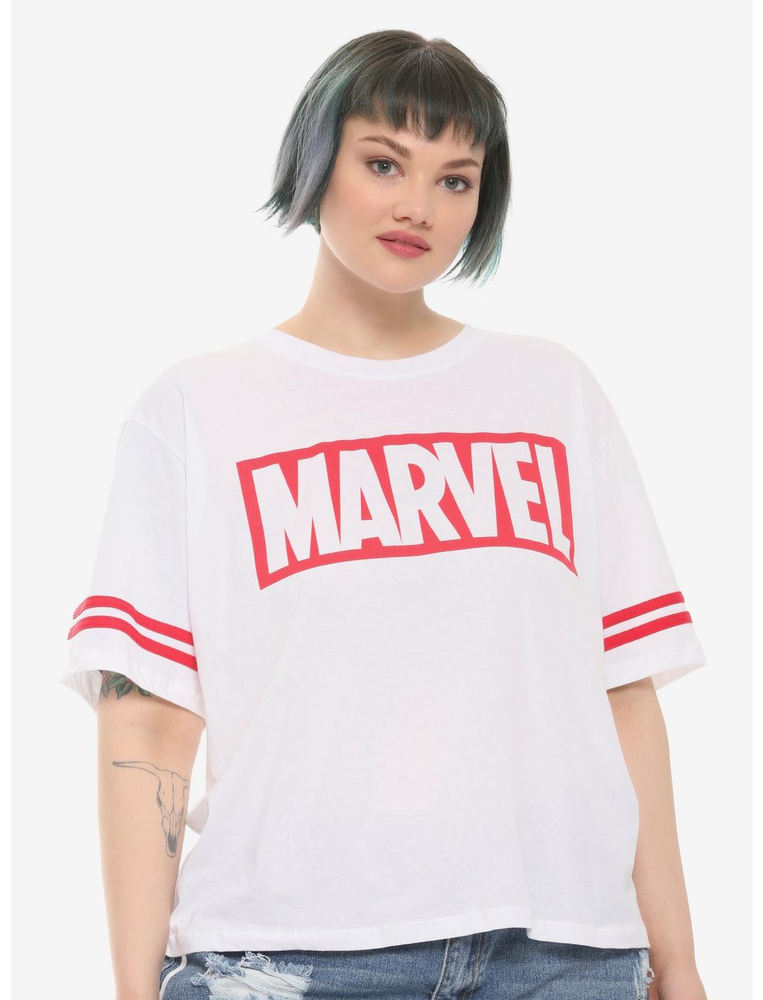 Marvel Logo Girls Athletic T-Shirt Plus Size, RED, hi-res