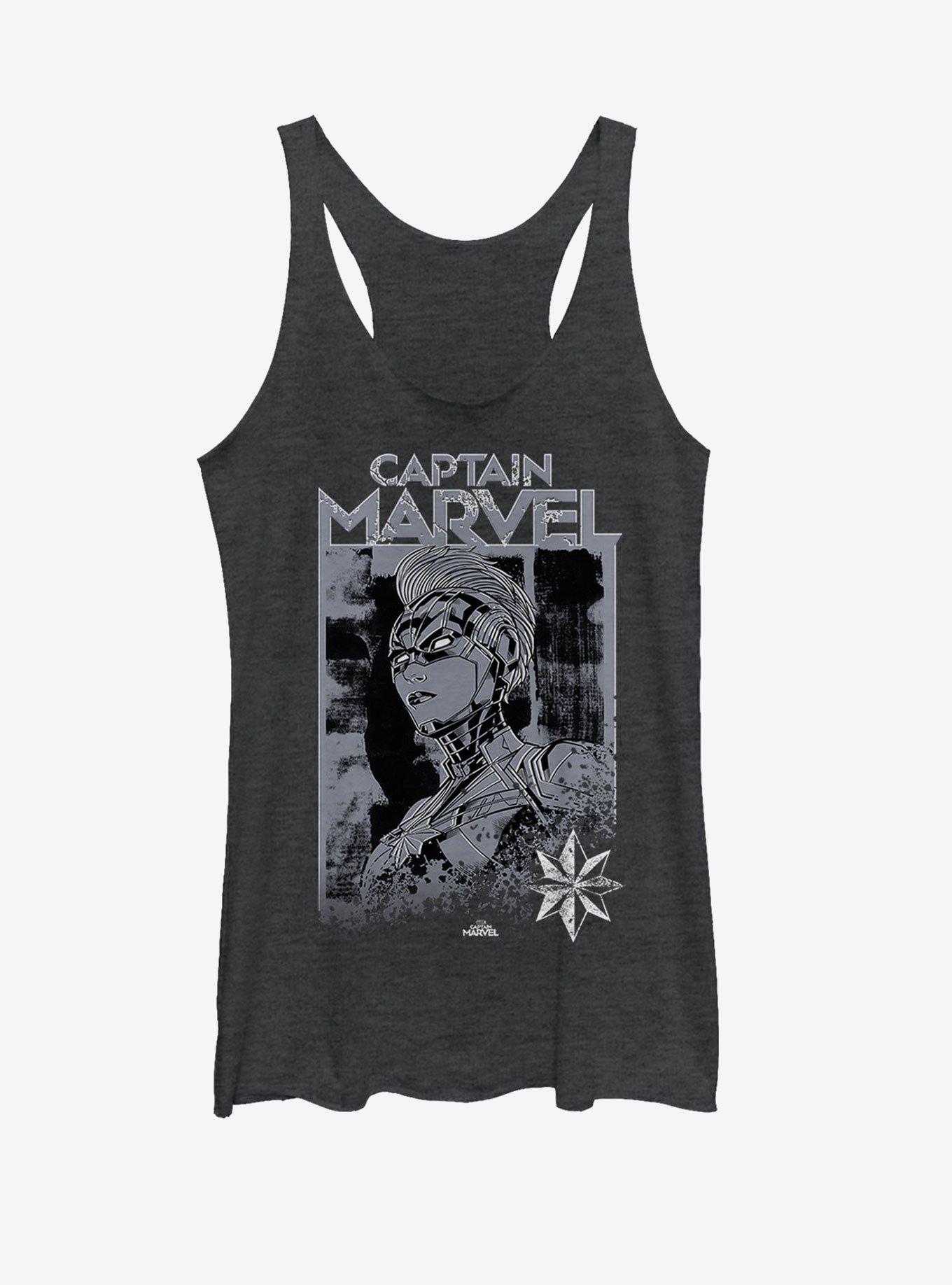 Marvel Captain Marvel Marvel Stamp Girls Tank, BLK HTR, hi-res