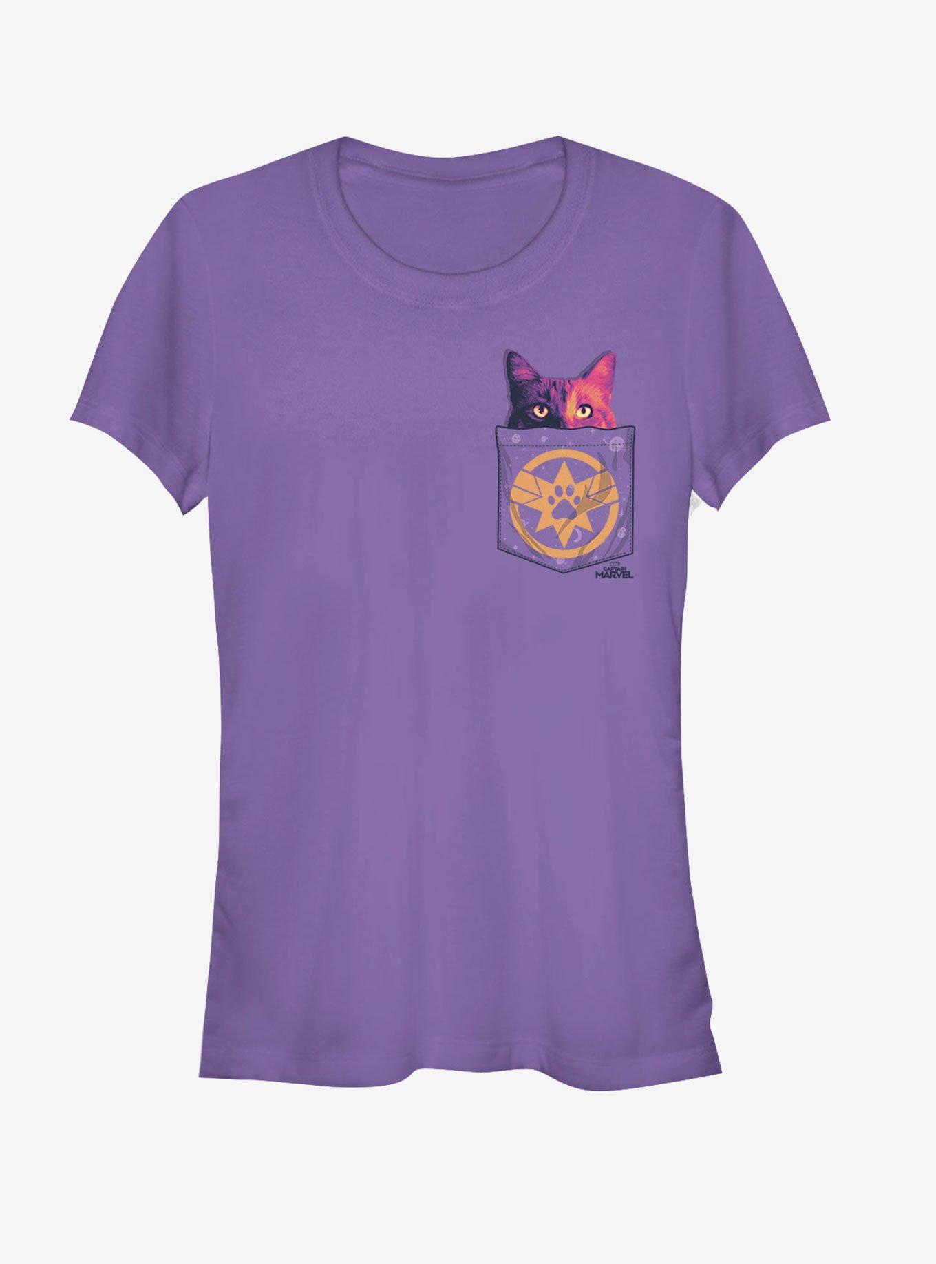 Marvel Captain Marvel Faux Pocket Goose Girls T-Shirt, PURPLE, hi-res