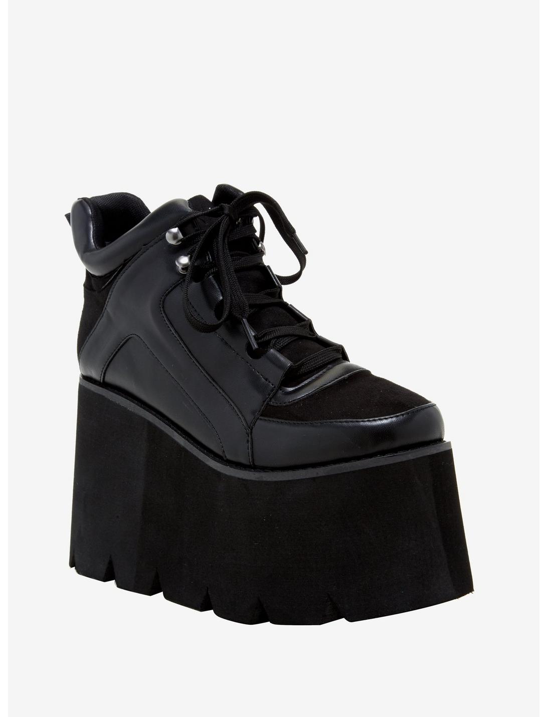 Black Lace-Up Platform Sneakers, BLACK, hi-res