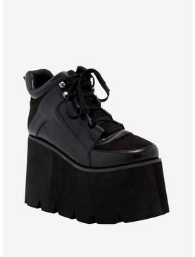 Black Lace-Up Platform Sneakers, , hi-res