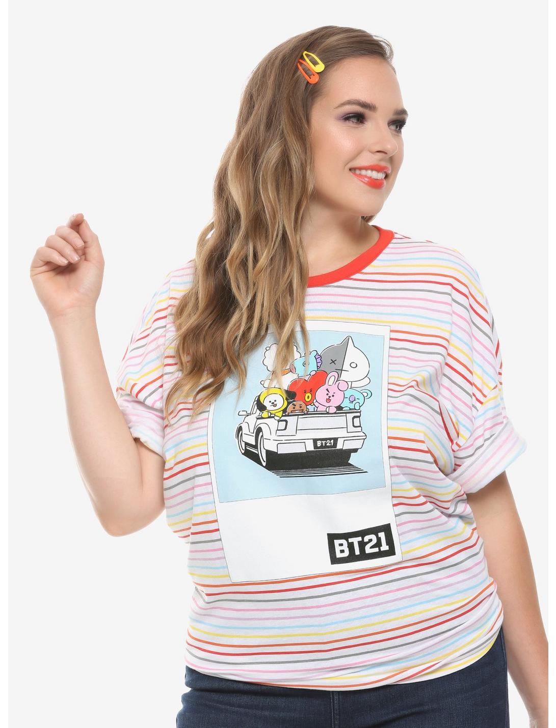 BT21 Truck Striped Girls Oversized Ringer T-Shirt Plus Size, MULTI, hi-res