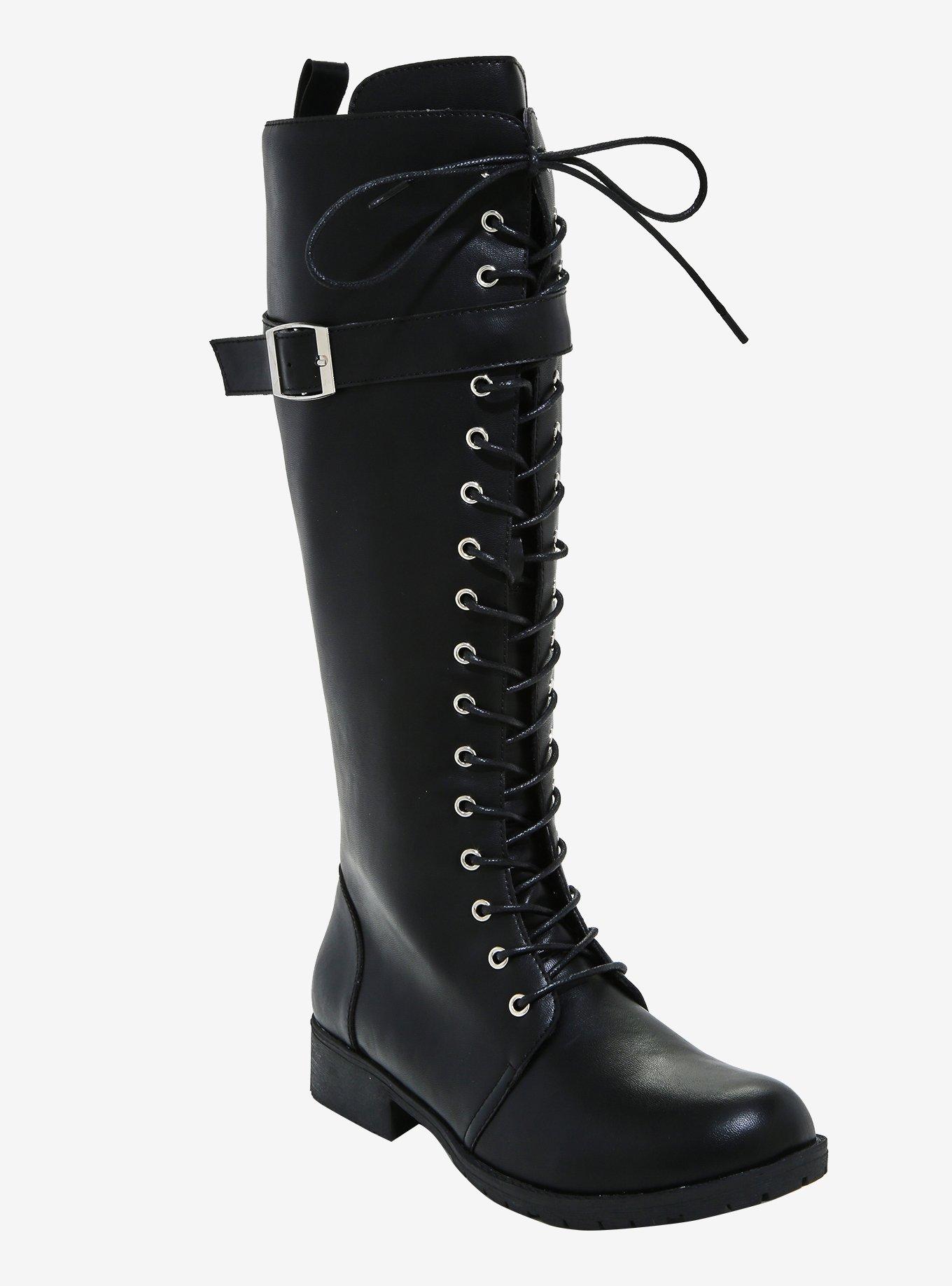 Step Into The Bad Side Knee-High Buckle Boots, BLACK, hi-res