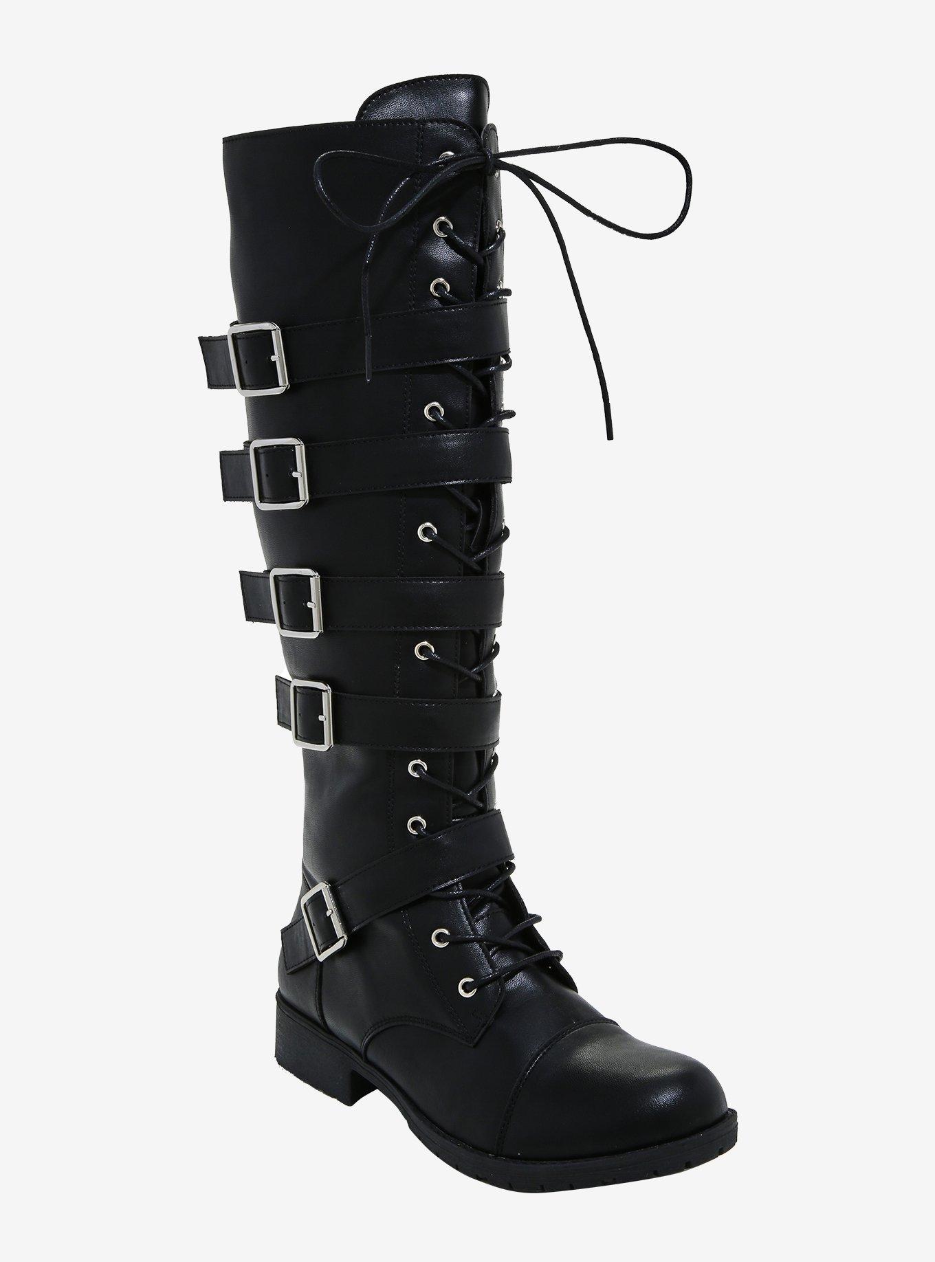 Shut Em Down Knee High Buckle Boots Hot Topic