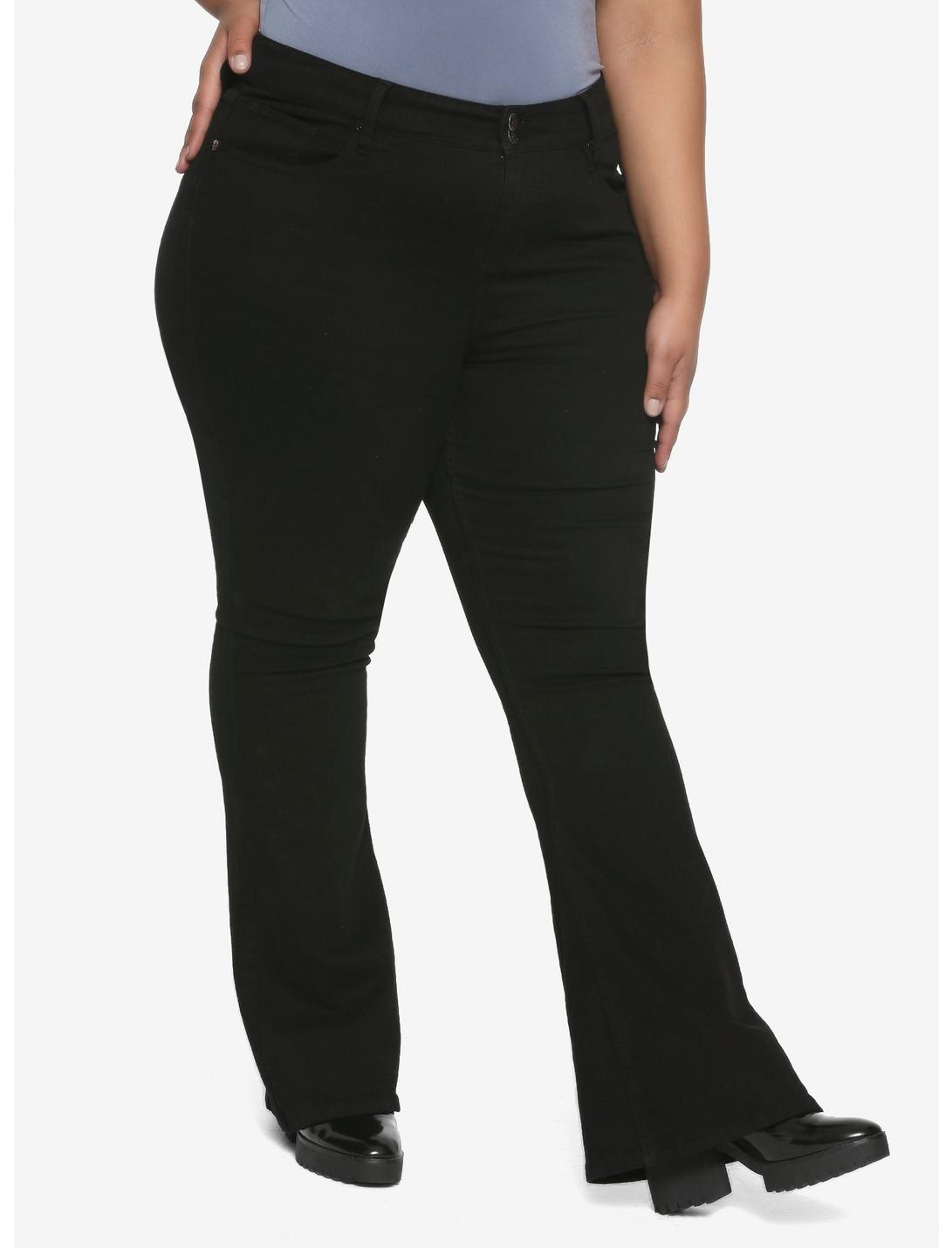 HT Denim Black Hi-Rise Flared Jeans Plus Size, BLACK, hi-res