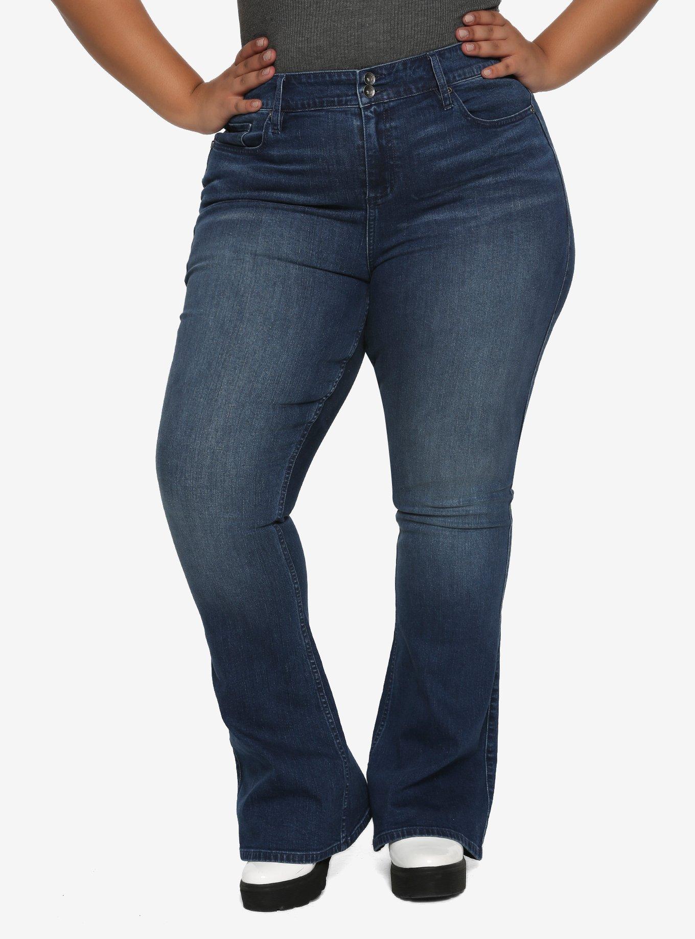 HT Denim Indigo Hi-Rise Flared Jeans Plus Size, INDIGO, hi-res