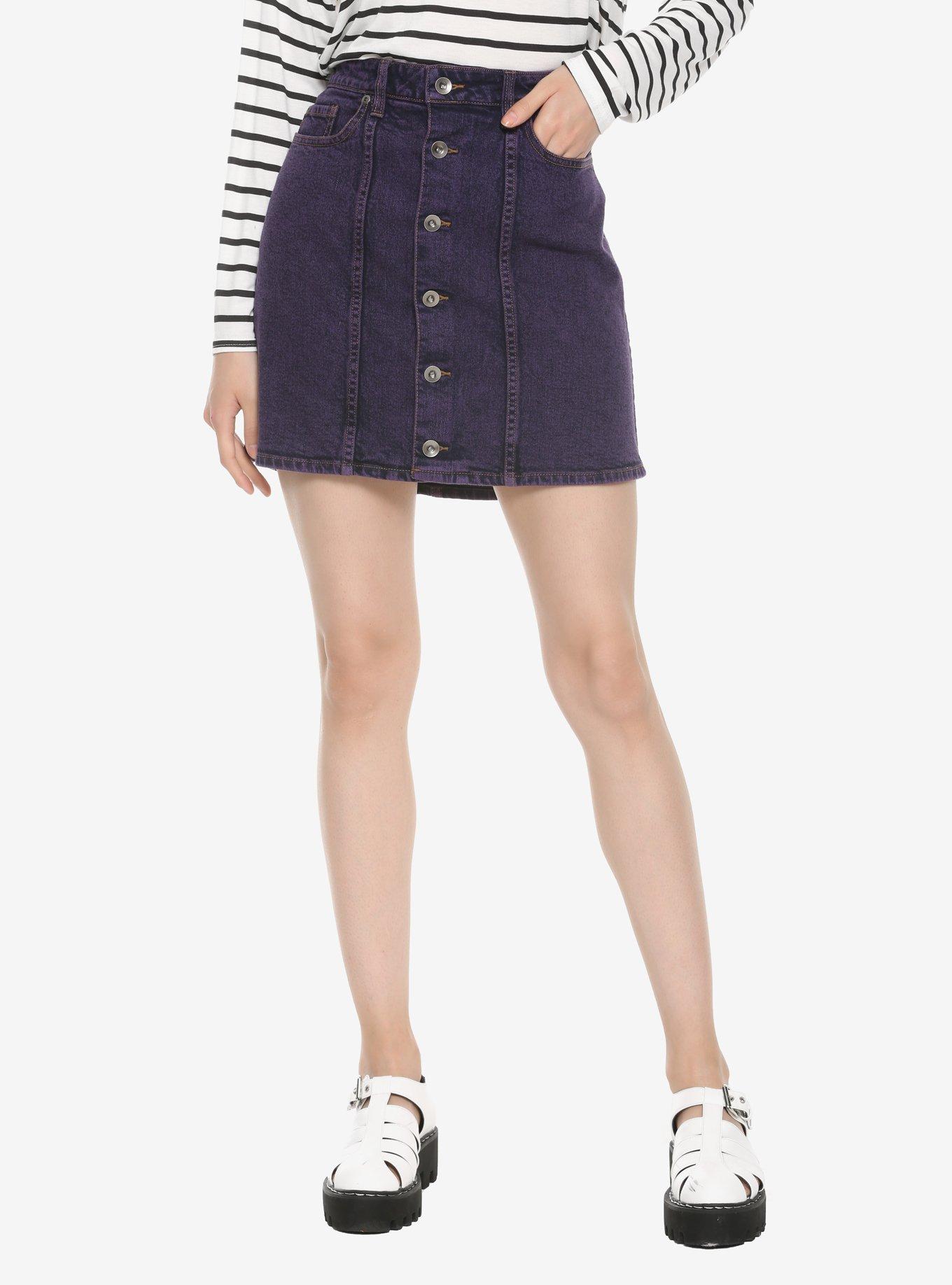 Purple Acid Wash Denim Skirt, PURPLE, hi-res