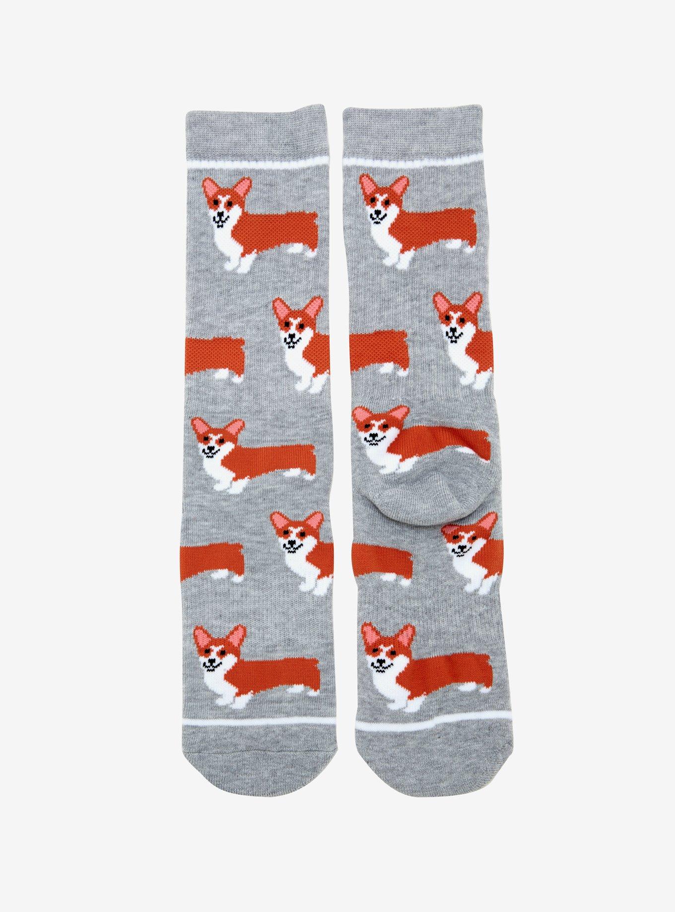 Grey Corgi Crew Socks, , hi-res