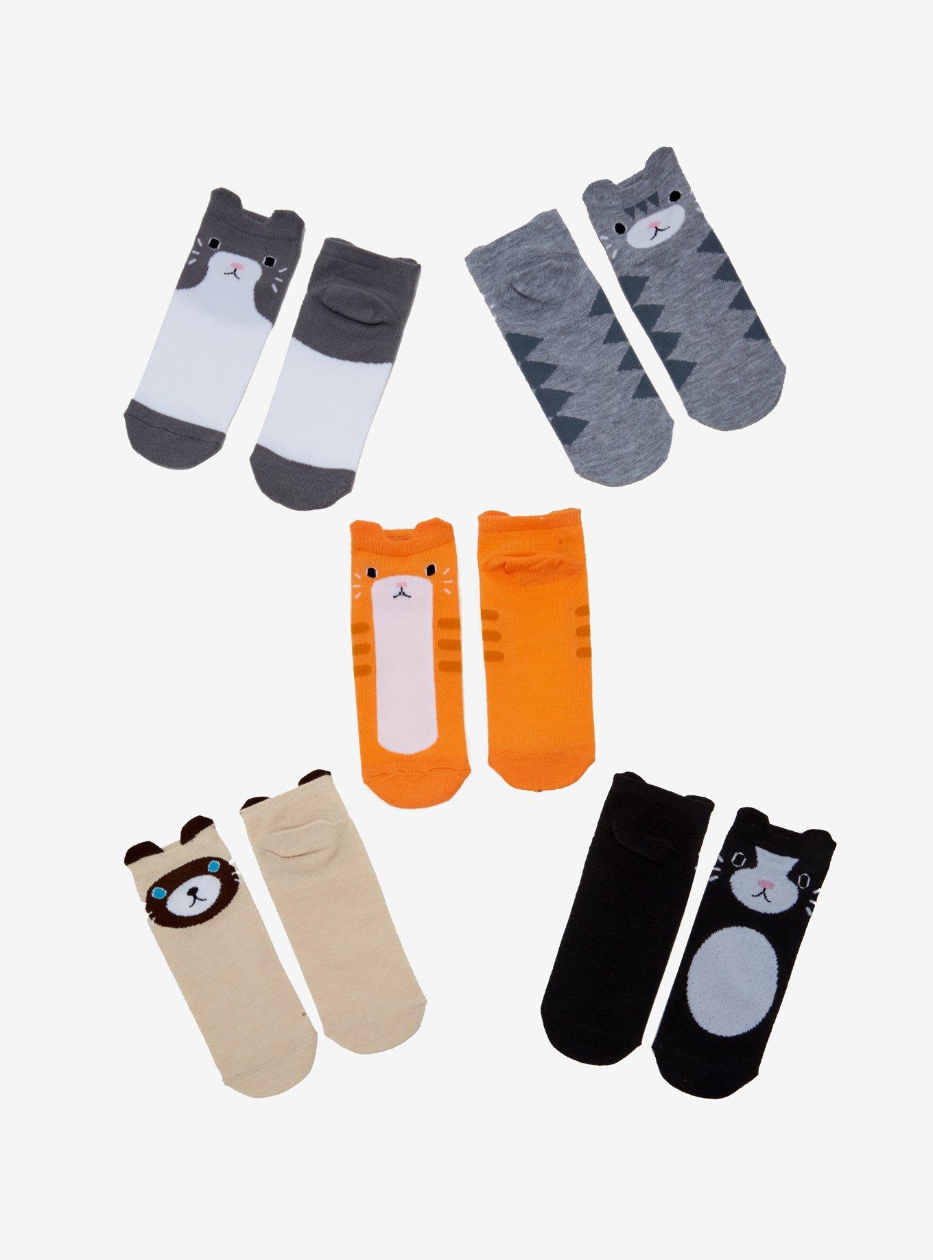 Kitty Cat No-Show Socks 5 Pair, , hi-res