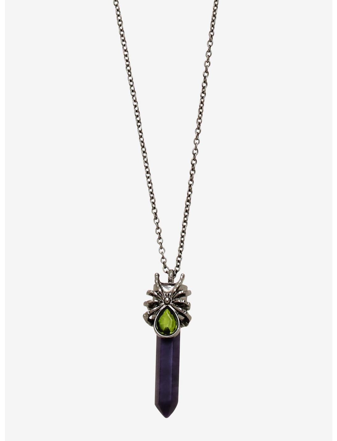 Spider Green & Purple Faux Crystal Necklace, , hi-res