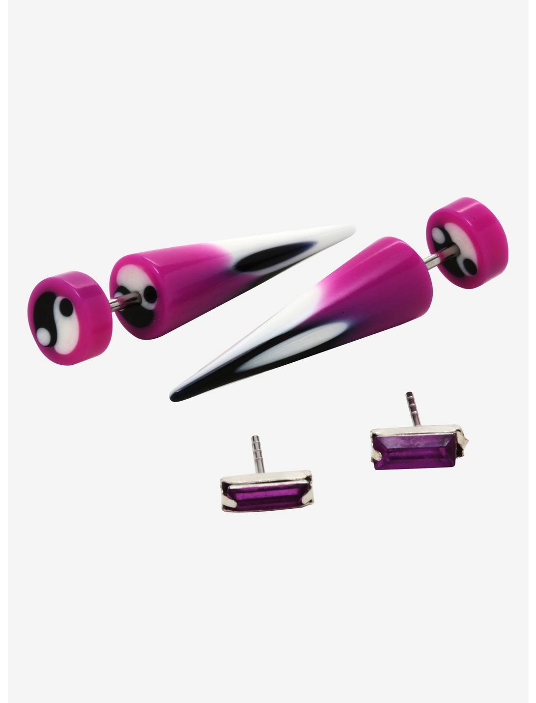 Purple Yin-Yang Faux Taper Plug & Stud 4 Pack, , hi-res