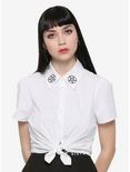 The Craft Pentagram Tie-Front Girls Woven Button-Up, BLACK, hi-res