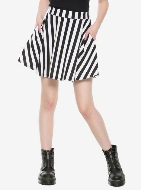 Black & White Stripe Skater Skirt | Hot Topic