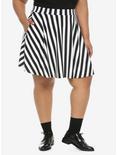 Black & White Striped Skater Skirt Plus Size, BLACK  WHITE, hi-res