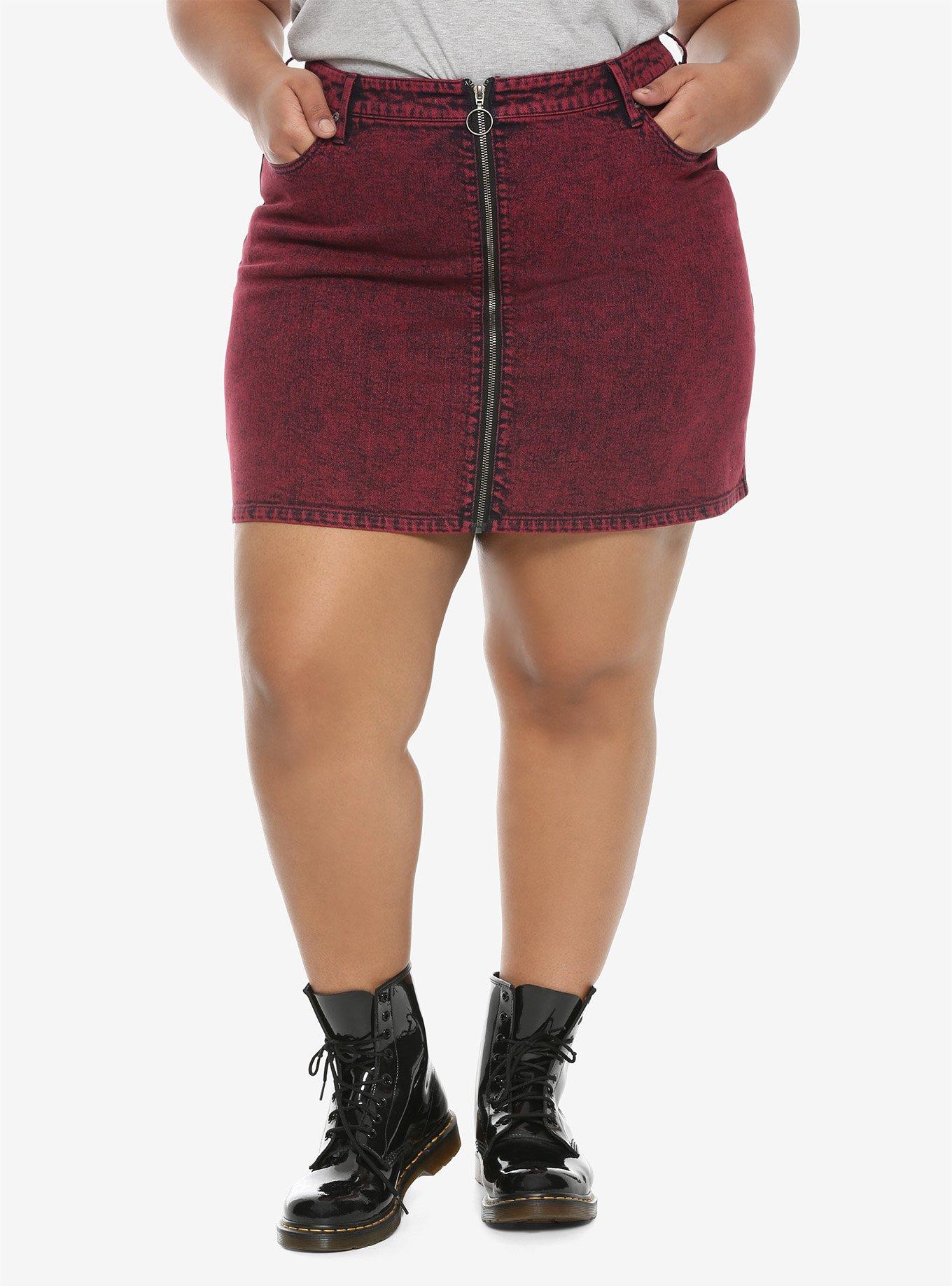 Red Acid Wash Denim Skirt Plus Size | Hot Topic